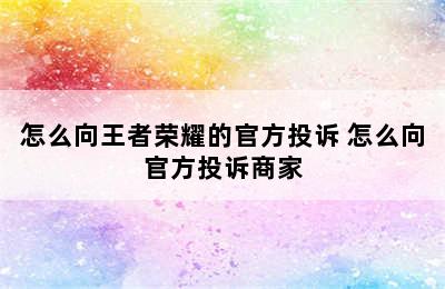 怎么向王者荣耀的官方投诉 怎么向官方投诉商家